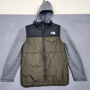 The North Face Jacket Boys 10/12 Olive Black Hooded Insulated Hybrid NF0A3NH9